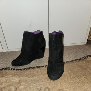 Anthropologie- black suede wedge bootie, sz 8